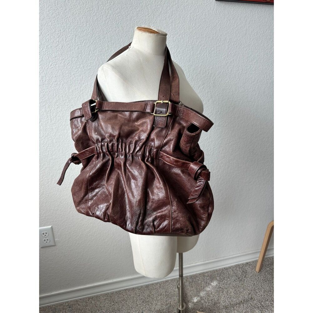 Bloomingdale's Brown Leather Silver Buckle Tote Bag